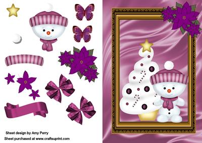 Cute Snowman & Tree in Wooden Frame