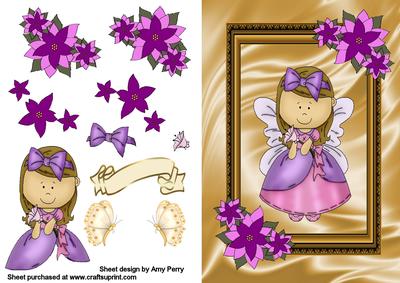 Pretty Purple Fairy on Gold Satin Paper