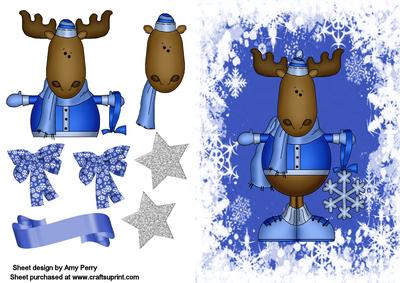 Lovely Blue Reindeer on Blue Snowflake Backing Paper