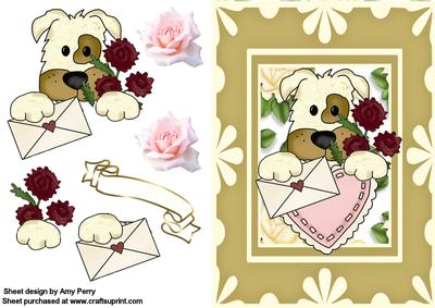 Cute Valentine Pup with Roses & Card