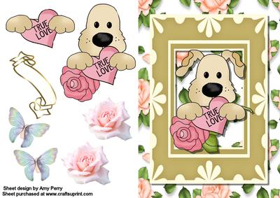 Cute Valentine Dog with Roses & Chocs