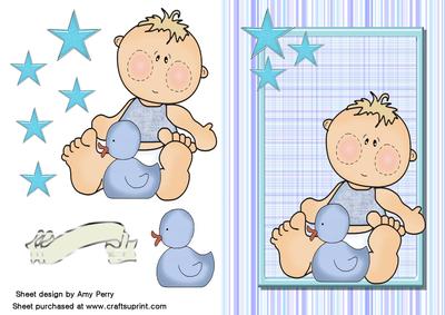 Adorable Baby Boy with Blue Star Corner
