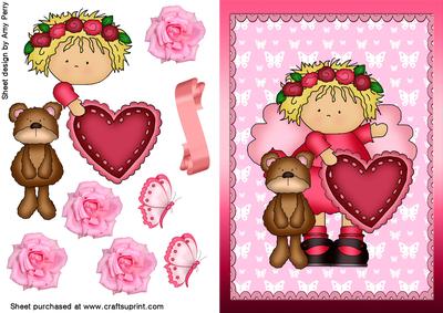 Pretty Valentine Girl with Teddy Bear
