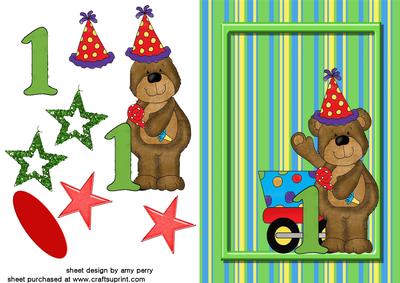Cute Boy Bear with Number 1