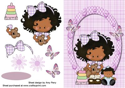 Cute Little Black Girl in Lilac Button Frame