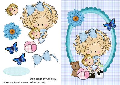 Pretty Girl in Blue Frame with Blue Flower