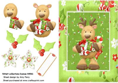 Cute Reindeer with Presents in Pretty Green Frame