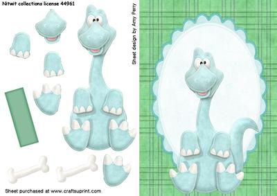 Cute Blue Dinosaur in Light Blue Oval Frame