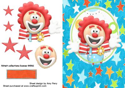 Funny Birthday Clown on Star Backing Paper