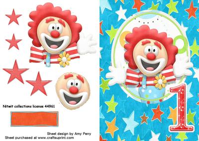 1st Birthday Clown on Star Backing Paper