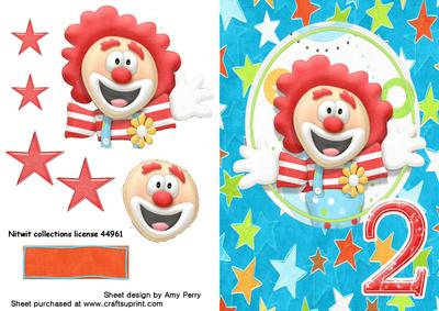 2nd Birthday Clown on Star Backing Paper
