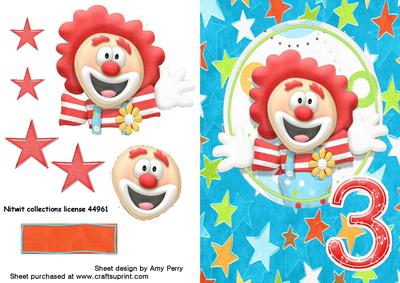 3rd Birthday Clown on Star Backing Paper