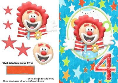 4th Birthday Clown on Star Backing Paper