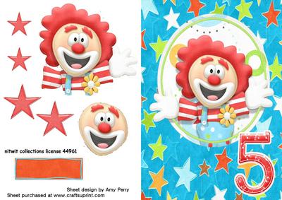 5th Birthday Clown on Star Backing Paper