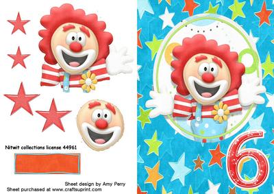6th Birthday Clown on Star Backing Paper