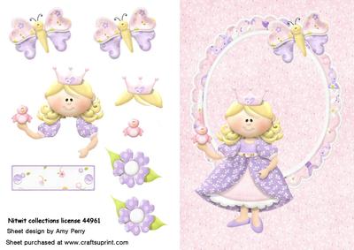 Little Princess in a Frame with a Lilac Butterfly