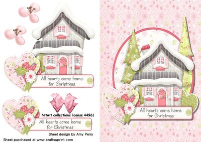 Pretty Christmas House in Oval Frame