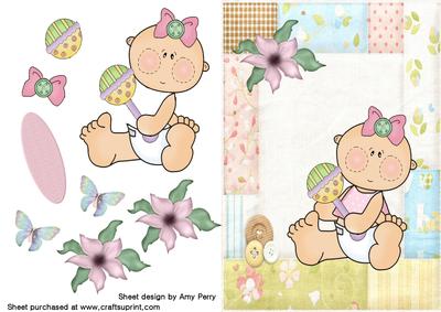 Cute Baby Girl with Rattle in Pretty Frame