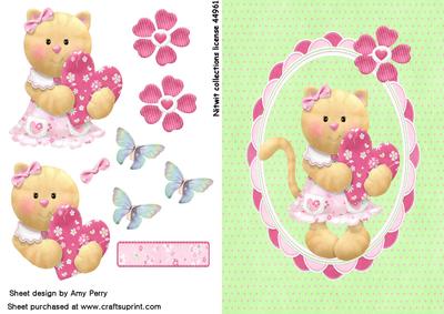 Cute Bear Clutching a Heart on Green Backing Paper
