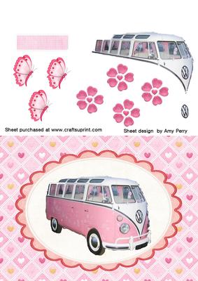 Cute Pink Car on Pink Floral Backing Paper