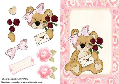 Cute Valentines Bear with Card & Roses