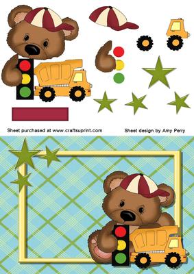 Cute Bear with Truck in Gold Frame