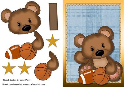 Cute Bear with Footballs in Pretty Frame