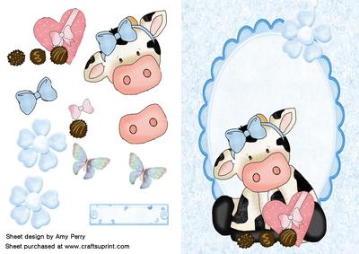 Valentine Cow with Blue Bow & Chocolates