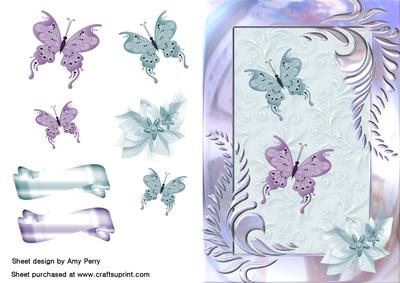 Pretty Lilac and Blue Butterflies in Metallic Frame