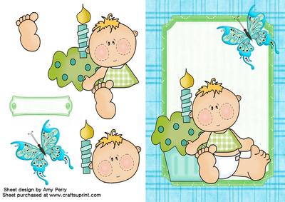 Cute Baby Boy in Square Frame with Butterflies