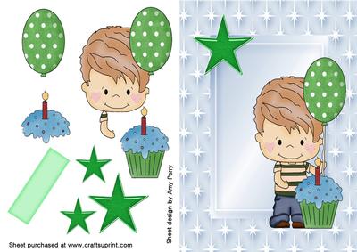 Little Boy with Cupcake and Balloon