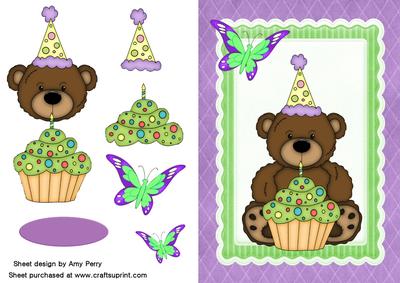 Cute Party Birthday Bear with Cupcake