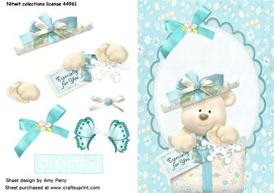 Cute Christmas Bear in Blue Present