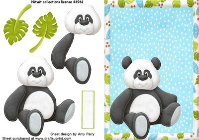 Cute Panda in Jungle Frame on Blue Backing Paper