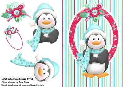 Cute Penguin in Red Oval Frame