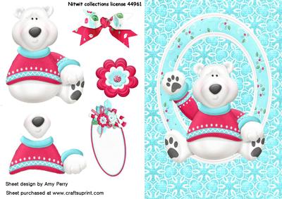Cute Polar Bear in Blue Oval Frame