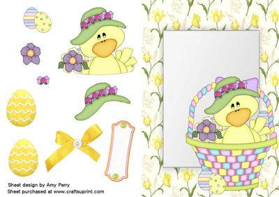 Cute Yellow Chick in Pastel Colour Basket