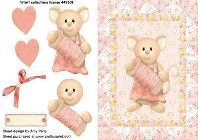 Cute Mouse in Pink Dress with Cotton Reel