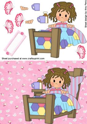 Get Well Soon Girl on Pink Floral Backing Paper