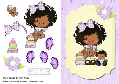 Lovely Little Black Girl on Purple Floral Background