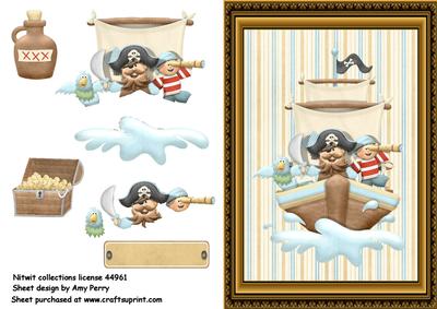 Lovely Pirate Ship in Wooden Frame