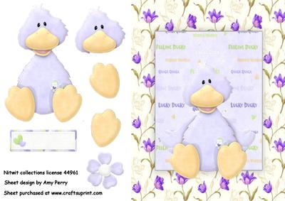 Cute Pale Purple Duck in Flower Frame