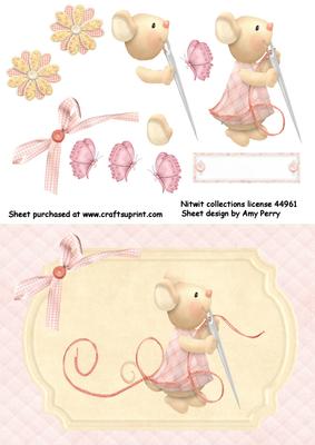 Cute Mouse with Sewing Needle and Bow