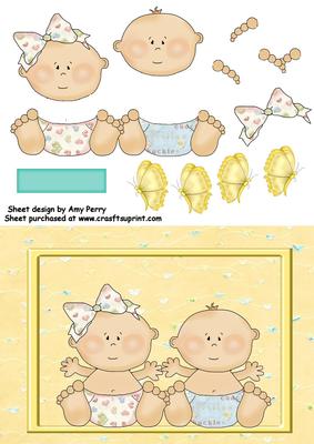 Baby Boy & Baby Girl Twins in Gold Frame