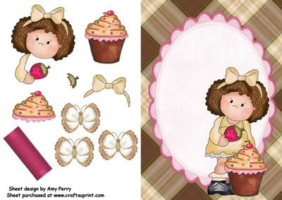 Pretty Little Girl with Cupcake in Burgundy Frame