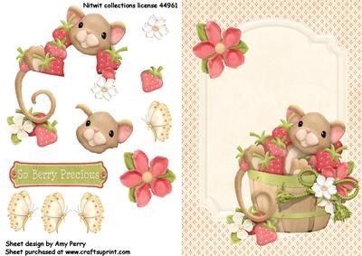 Cute Mouse in a Barrel with Little Red Flower