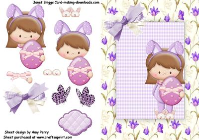 Pretty Purple Bunny Girl in Purple Floral Frame