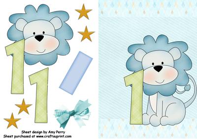 Cute Baby Blue Lion with Number 1