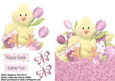 Over the Edge Easter Chick with Eggs & Flowers