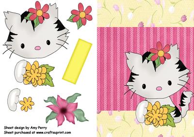 Cute Grey & Black Cat with Yellow Flower